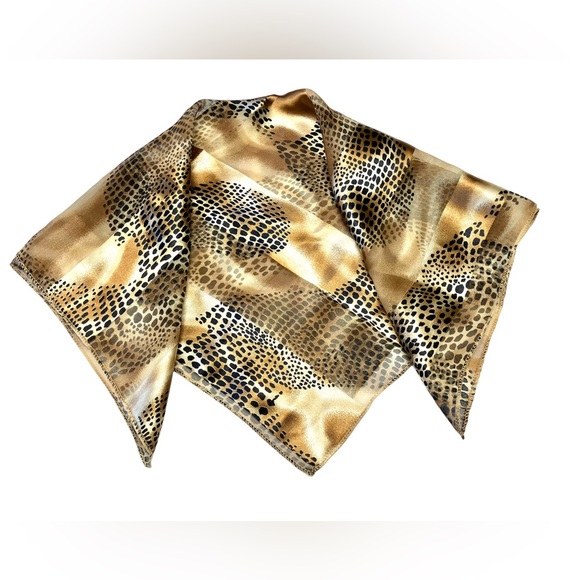 Vintage Black Brown Scarf Leopard Print 19" x 19" - Picture 2 of 4